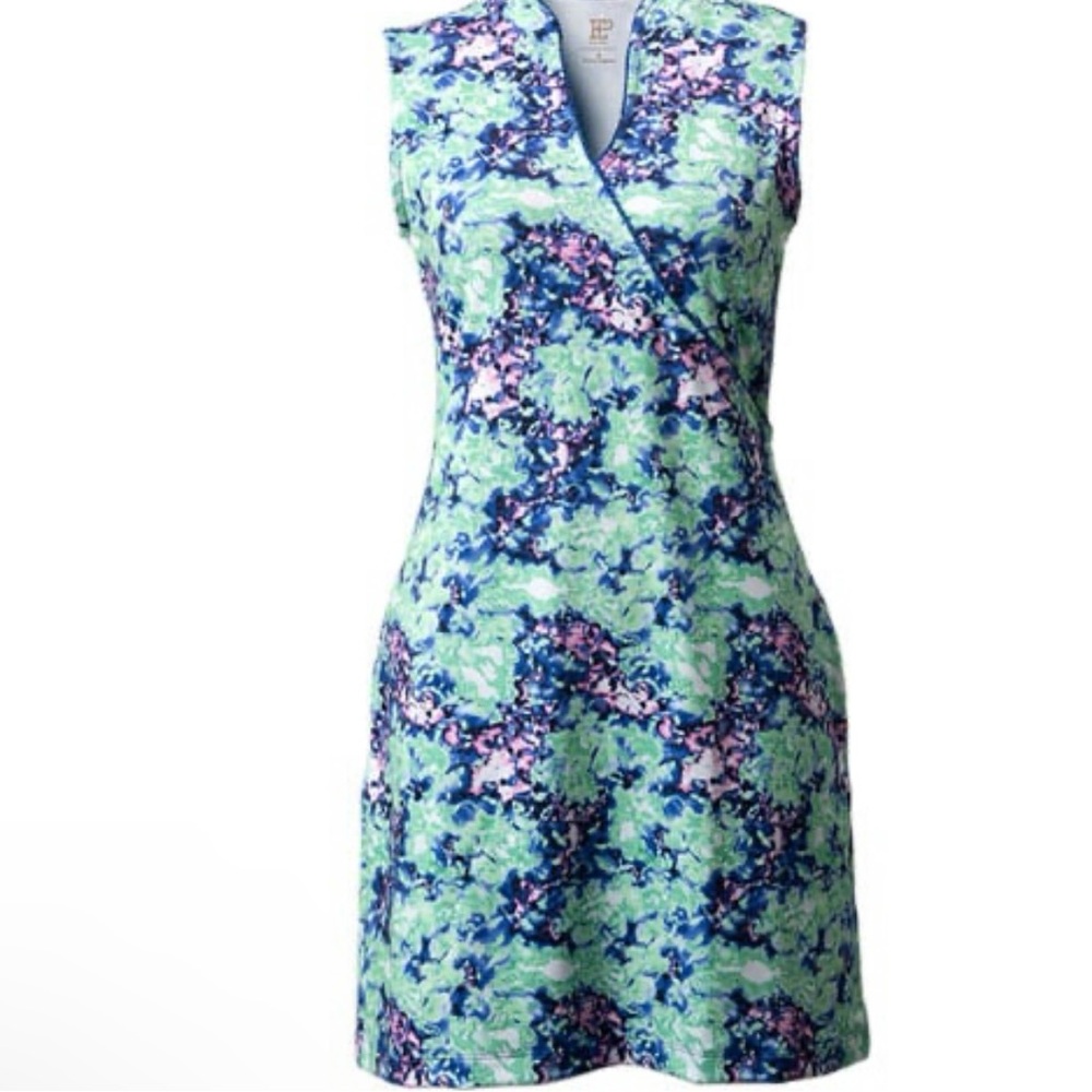 EP Pro Womens Floral Blur Ruffle Trim Golf Dress